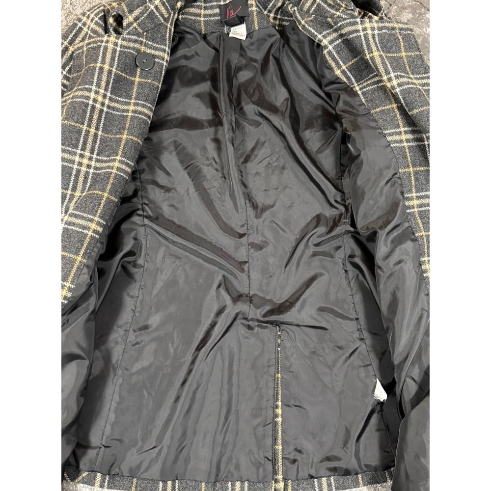 Via Womens Double Breasted Wool Blend Swing Coat Fully Lined Gray/Camel Sz 10 - Picture 8 of 13